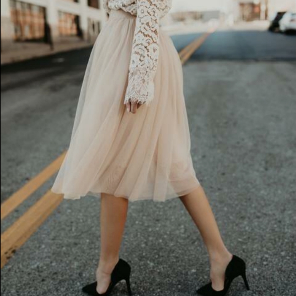 Elsey Taupe Tulle Midi Skirt sold by VICI